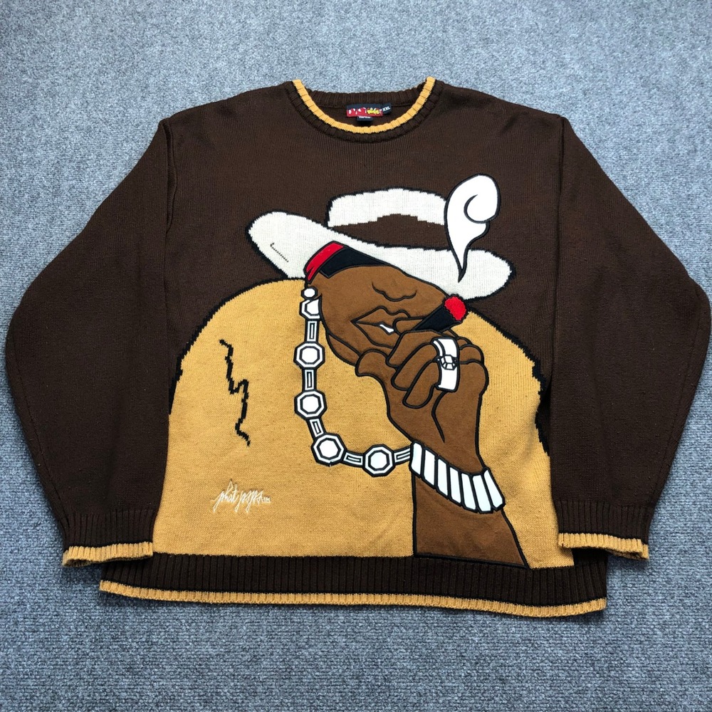 Vintage Diss Biggie Smalls Inspired Graphic Sweater Brown XXL Hip Hop Streetwear